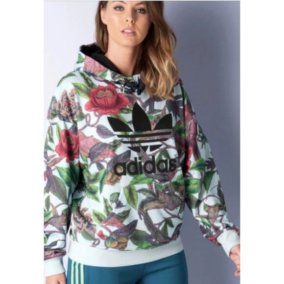 Adidas x FARM Florera Hoodie M Battle of the Birds Floral Print Sweatshirt - Picture 2 of 7